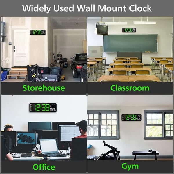 16-Inch Large Digital Clock with Temperature, Date, Auto DST, Night Light, and Auto Brightness Dimmer