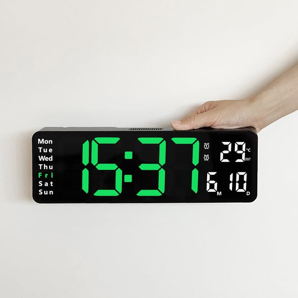 16-Inch Large Digital Clock with Temperature, Date, Auto DST, Night Light, and Auto Brightness Dimmer