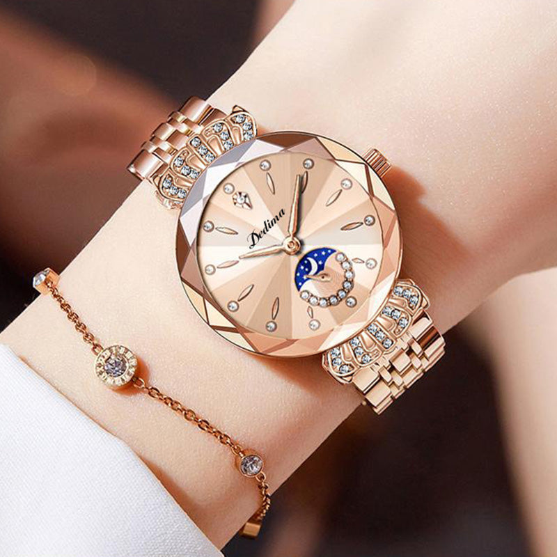 Fashionable Diamond Moon Star Women's Watch