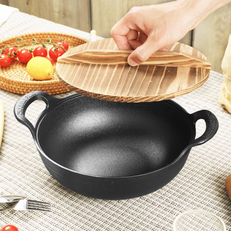 Uncoated Thick Iron Pot with Lid