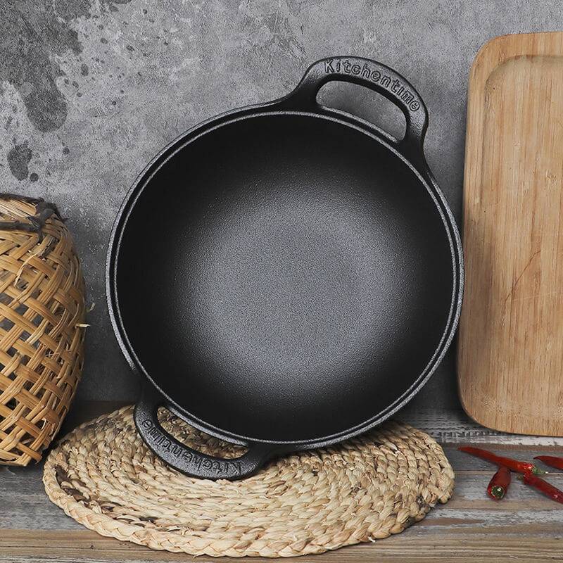 Uncoated Thick Iron Pot with Lid