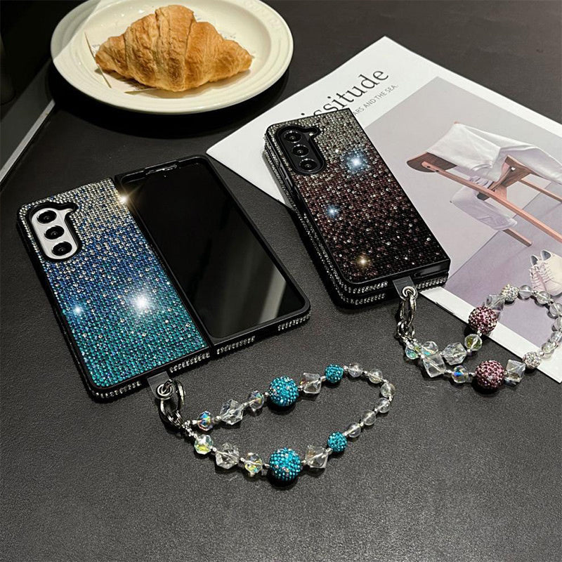 Sparkling Gradient Rhinestone Phone Case with Wrist Strap for Galaxy Z Fold Series