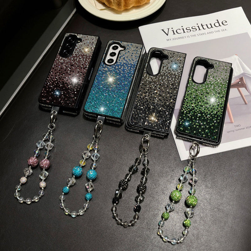Sparkling Gradient Rhinestone Phone Case with Wrist Strap for Galaxy Z Fold Series