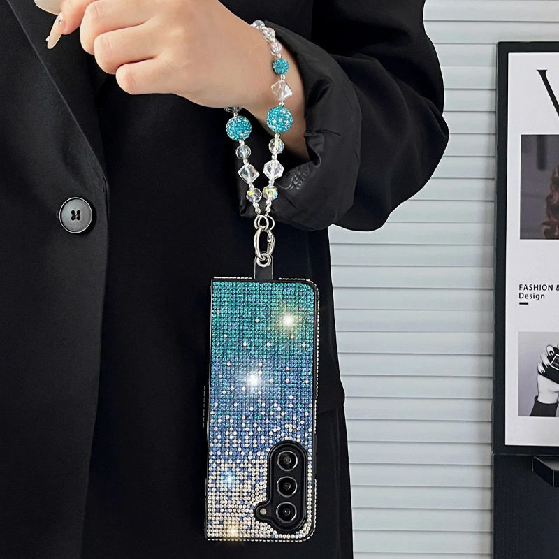 Sparkling Gradient Rhinestone Phone Case with Wrist Strap for Galaxy Z Fold Series