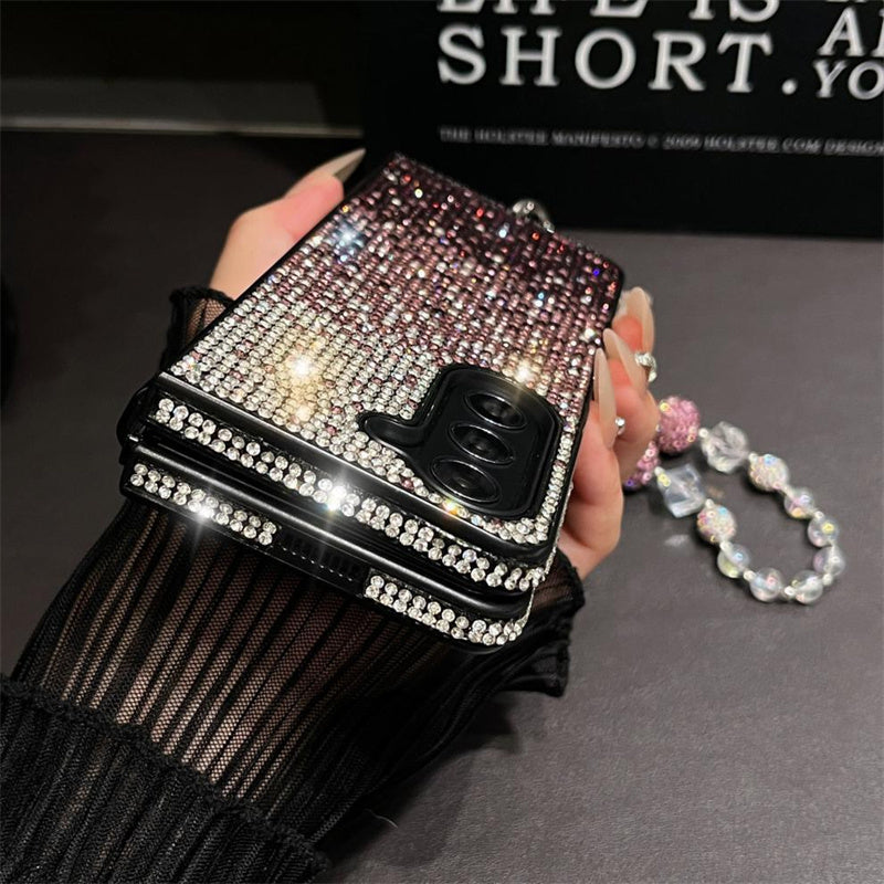Sparkling Gradient Rhinestone Phone Case with Wrist Strap for Galaxy Z Fold Series
