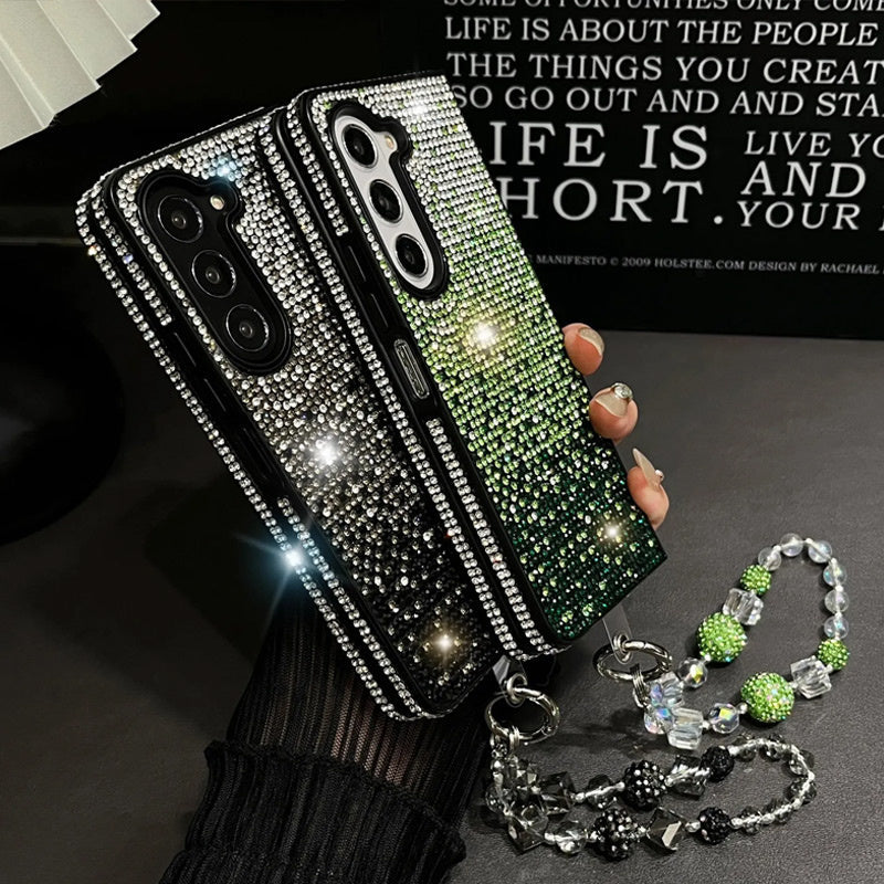 Sparkling Gradient Rhinestone Phone Case with Wrist Strap for Galaxy Z Fold Series