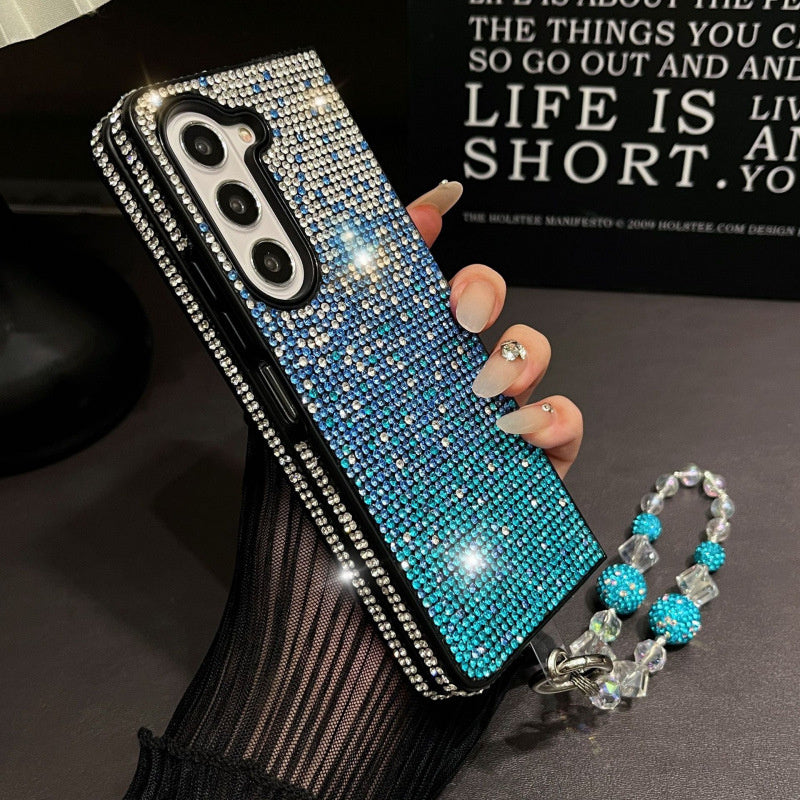 Sparkling Gradient Rhinestone Phone Case with Wrist Strap for Galaxy Z Fold Series