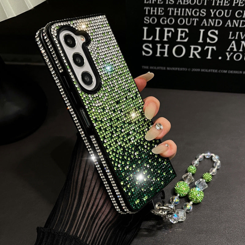 Sparkling Gradient Rhinestone Phone Case with Wrist Strap for Galaxy Z Fold Series