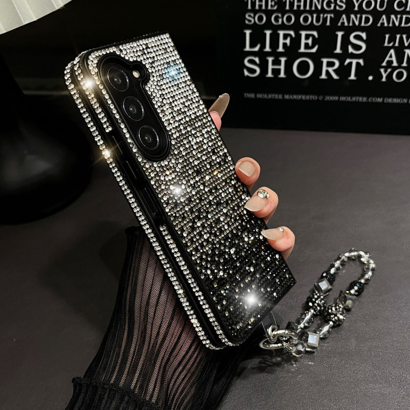 Sparkling Gradient Rhinestone Phone Case with Wrist Strap for Galaxy Z Fold Series