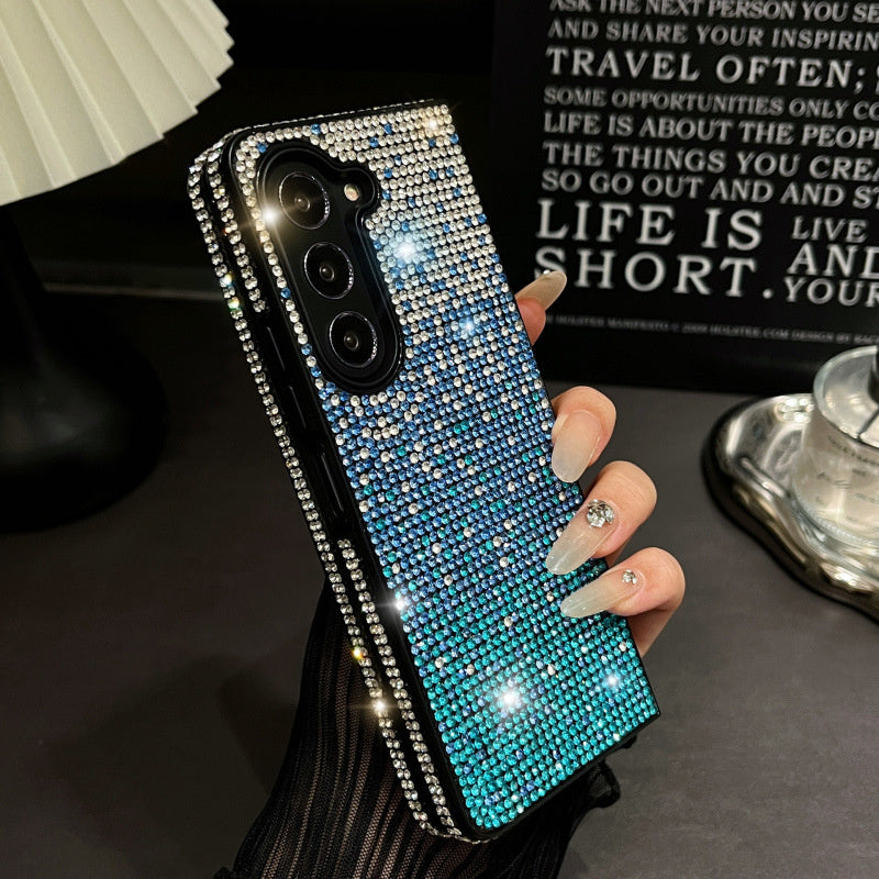 Sparkling Gradient Rhinestone Phone Case with Wrist Strap for Galaxy Z Fold Series