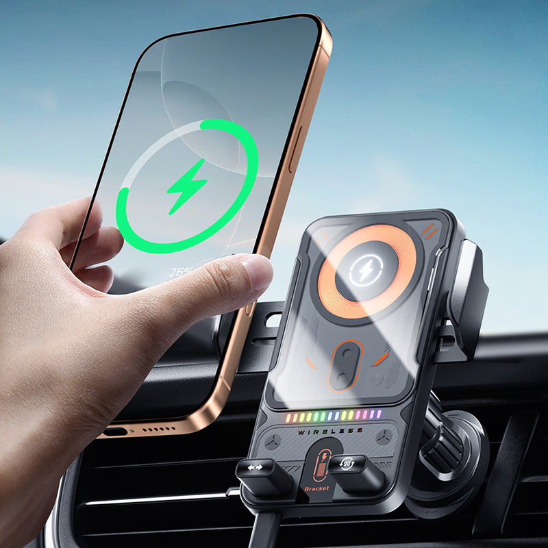 2-in-1 Car Phone Holder Wireless Charger 15W Fast Charging Automatic Clamping