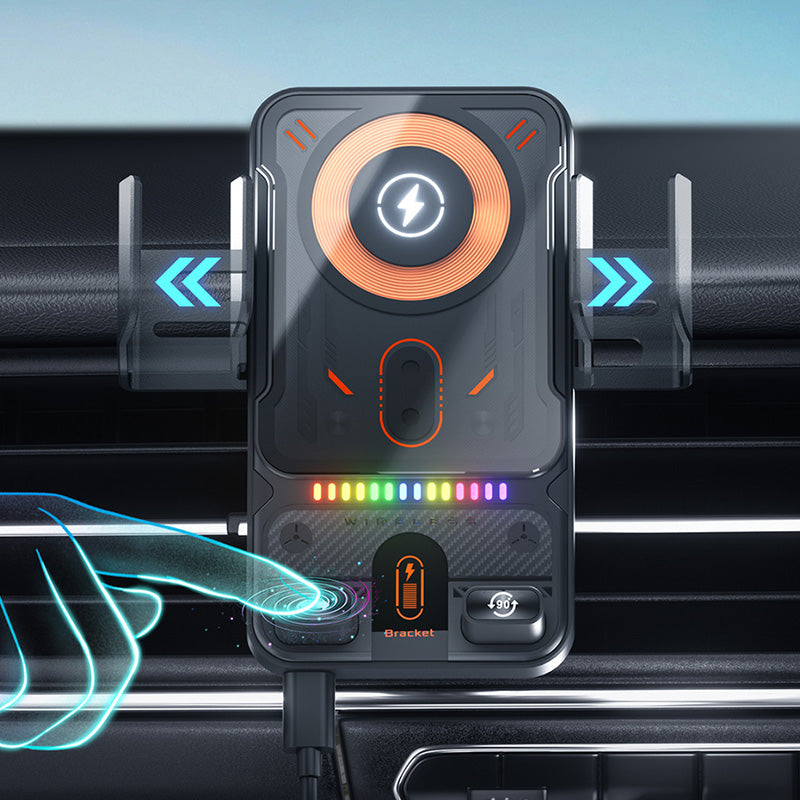 2-in-1 Car Phone Holder Wireless Charger 15W Fast Charging Automatic Clamping
