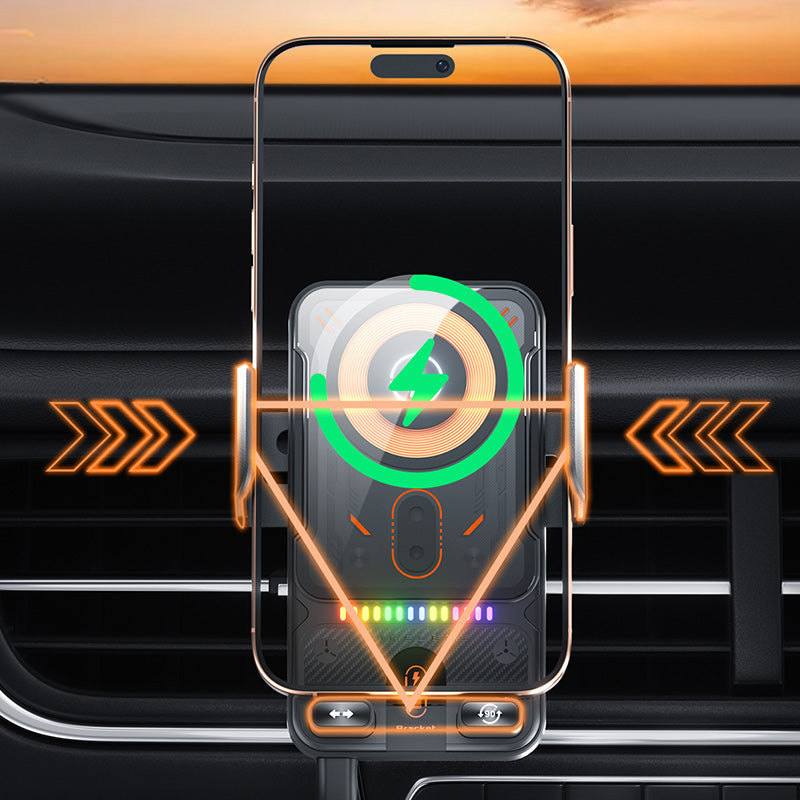 2-in-1 Car Phone Holder Wireless Charger 15W Fast Charging Automatic Clamping