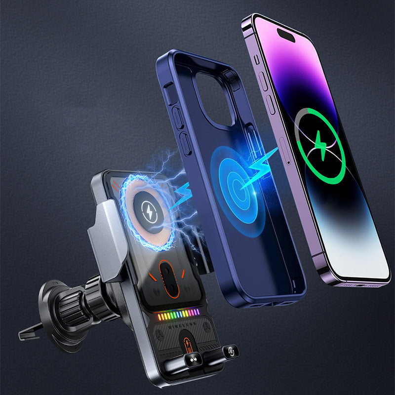 2-in-1 Car Phone Holder Wireless Charger 15W Fast Charging Automatic Clamping