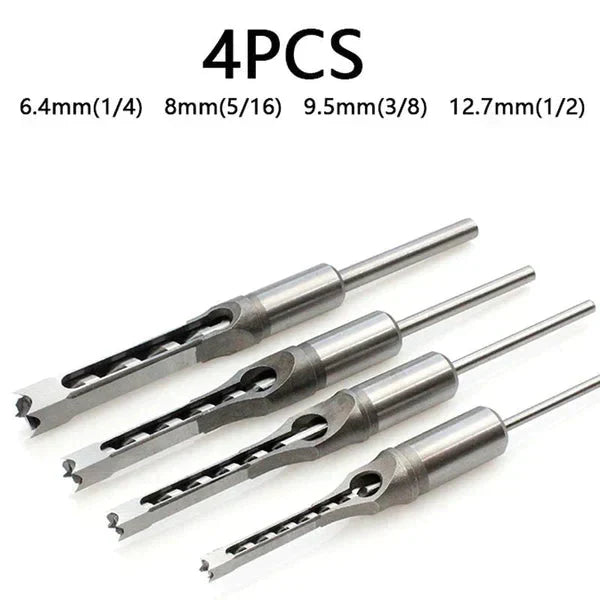 Square Hole Auger Mortising Chisel Drill Bit Set for Woodworking