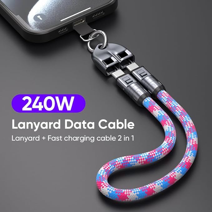 2-in-1 Cell Phone Lanyard Fast Charging Data Cable