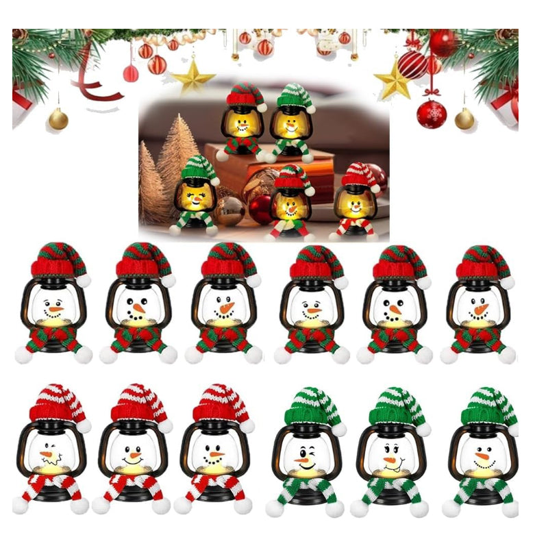 Mini Snowman Lantern Christmas Decoration with Hat and Scarf