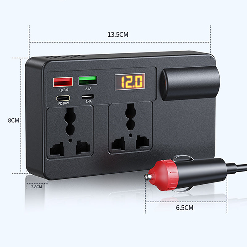 200W Portable Car Inverter 12V/24V to 220V with Digital Display