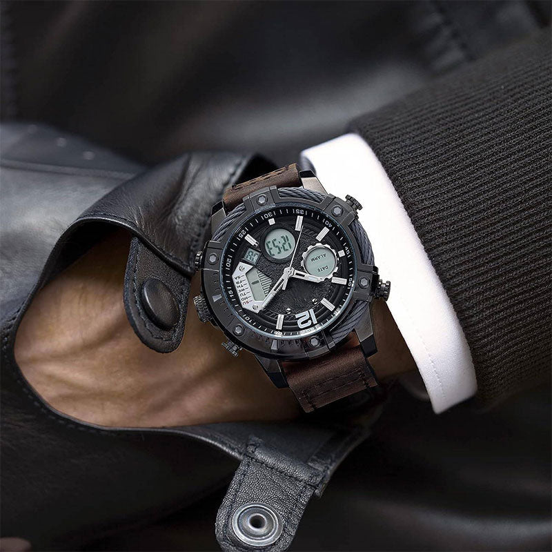 Multifunctional Dual Display 3ATM Waterproof Men's Quartz Sports Watch