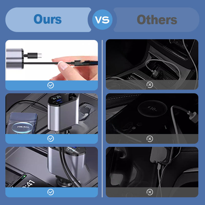 Retractable Car Charger with Starlight Projection and Quad-Port Fast Charging