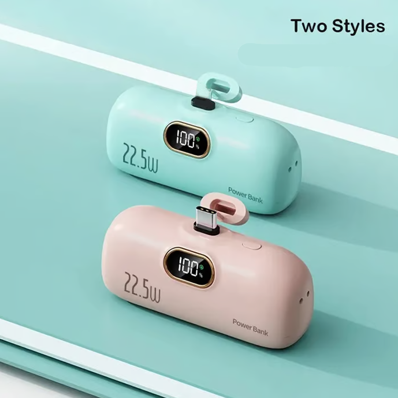 5000mAh Mini Portable Power Bank with Digital Display and 22.5W Fast Charging