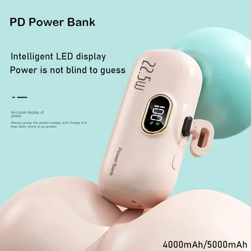 5000mAh Mini Portable Power Bank with Digital Display and 22.5W Fast Charging