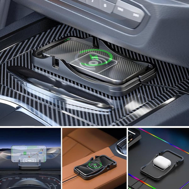 10W Wireless Car Charger Pad with Integrated Phone Stand