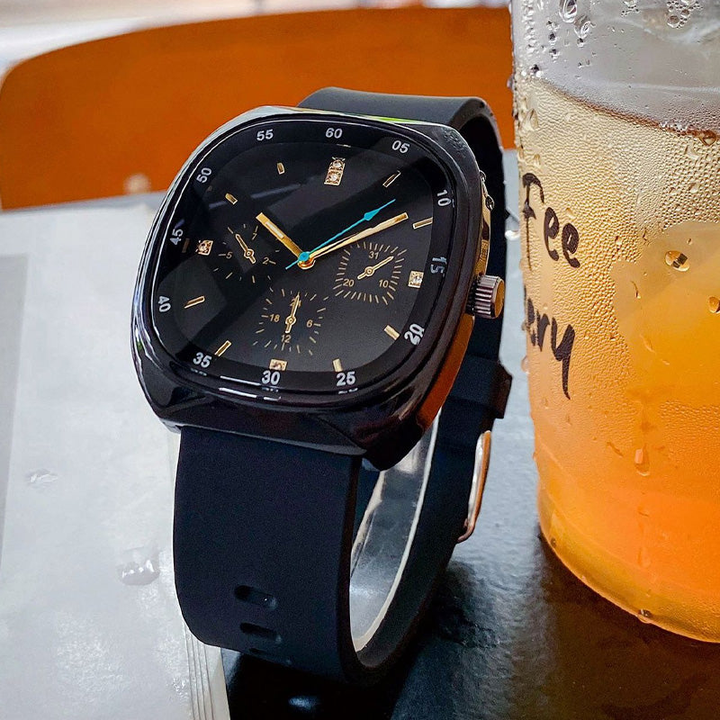 Men's Large Dial Quartz Watch with Silicone Strap
