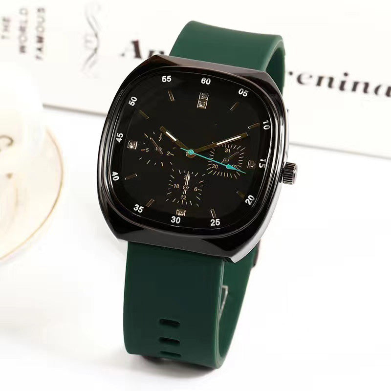 Men's Large Dial Quartz Watch with Silicone Strap