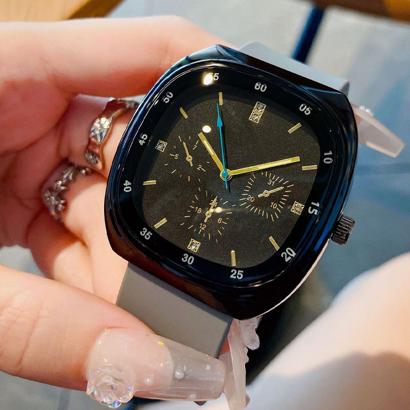 Men's Large Dial Quartz Watch with Silicone Strap