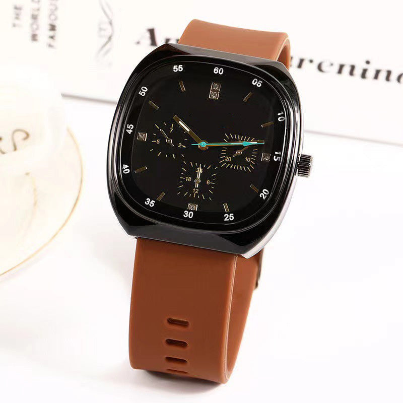 Men's Large Dial Quartz Watch with Silicone Strap