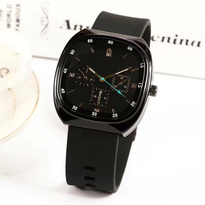 Men's Large Dial Quartz Watch with Silicone Strap