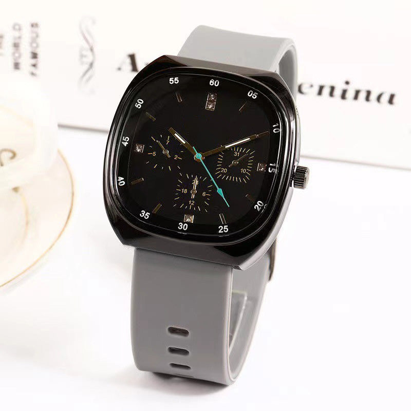 Men's Large Dial Quartz Watch with Silicone Strap