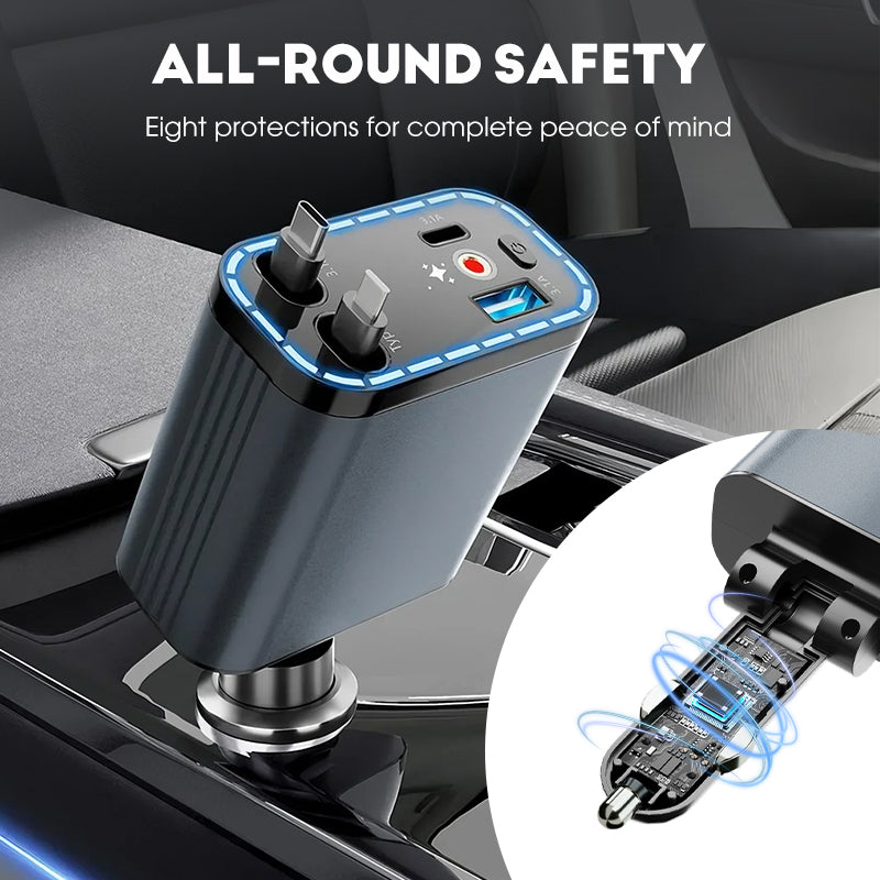 4-in-1 Car Charger 90W with Retractable Cables and Starlight Projector