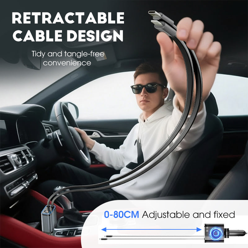 4-in-1 Car Charger 90W with Retractable Cables and Starlight Projector