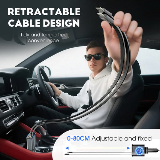 4-in-1 Car Charger 90W with Retractable Cables and Starlight Projector