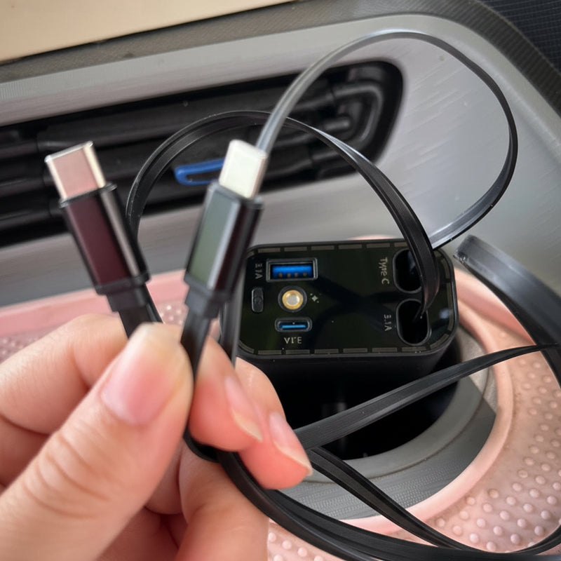 4-in-1 Car Charger 90W with Retractable Cables and Starlight Projector