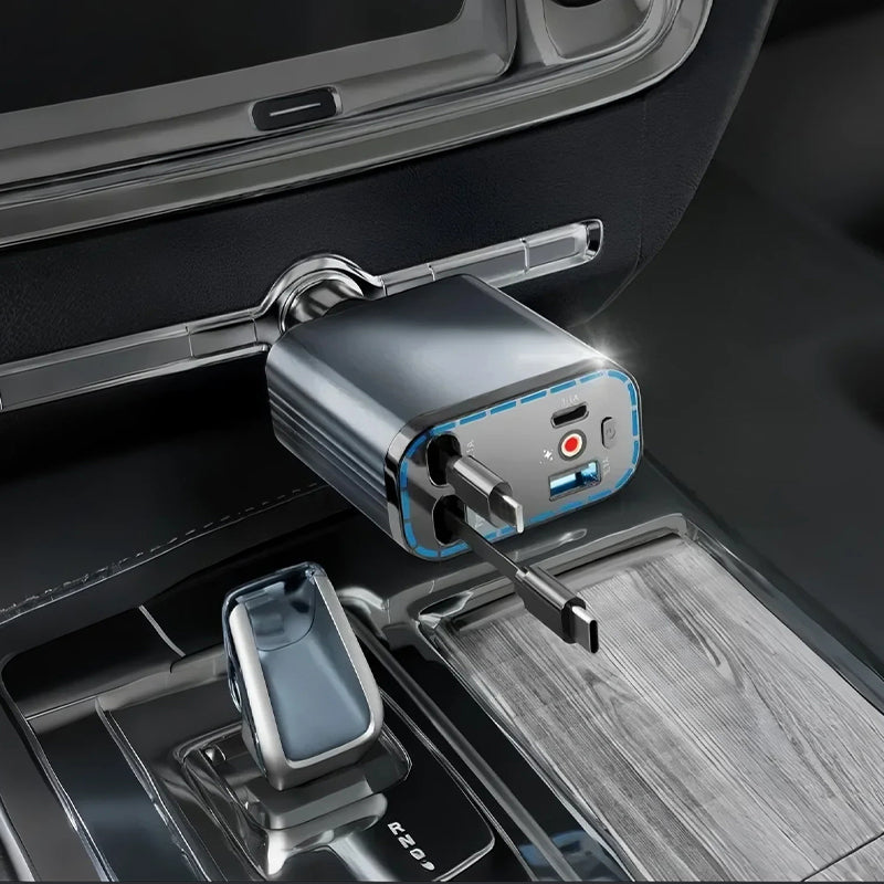 4-in-1 Car Charger 90W with Retractable Cables and Starlight Projector
