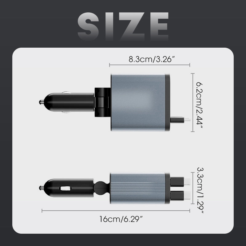 4-in-1 Car Charger 90W with Retractable Cables and Starlight Projector
