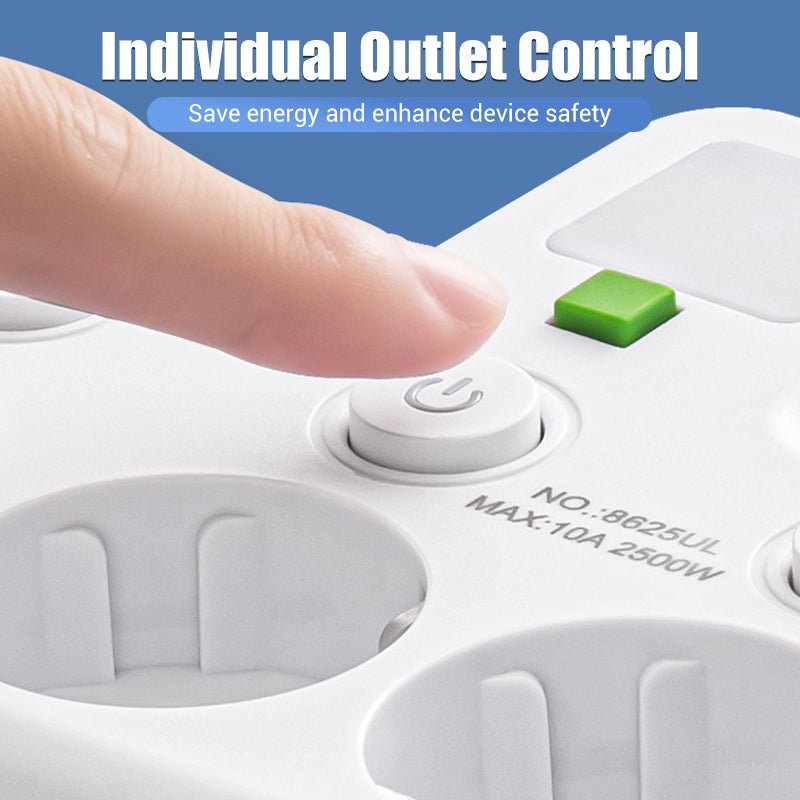 Smart Power Strip with USB Ports and Individual Switches