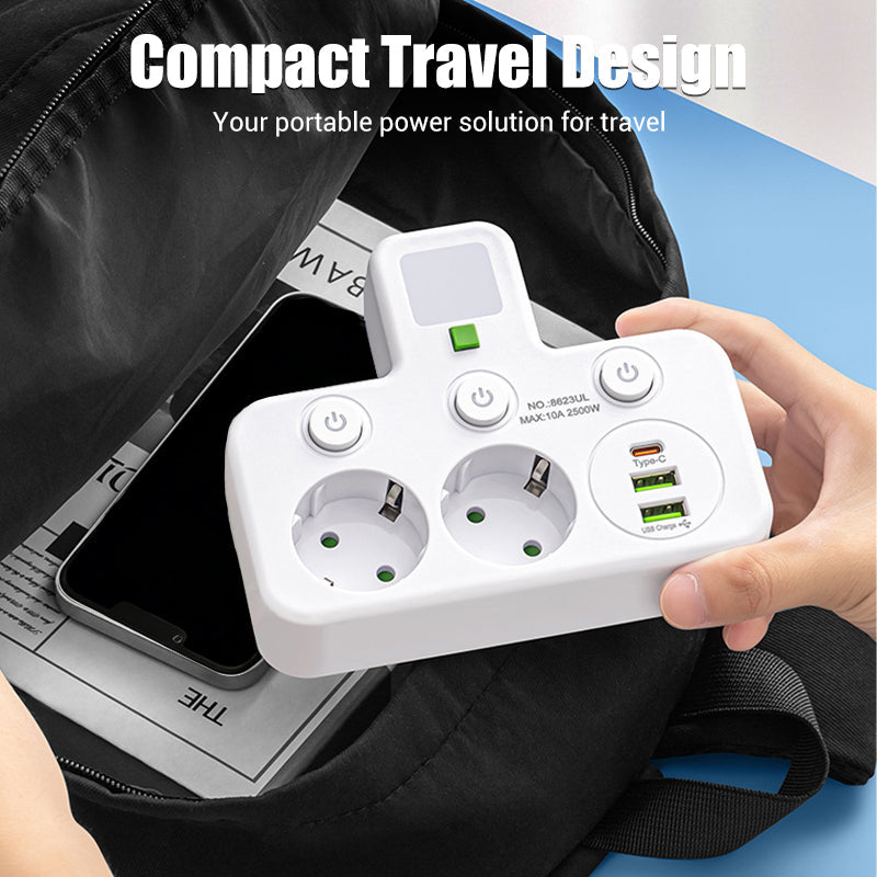 Smart Power Strip with USB Ports and Individual Switches