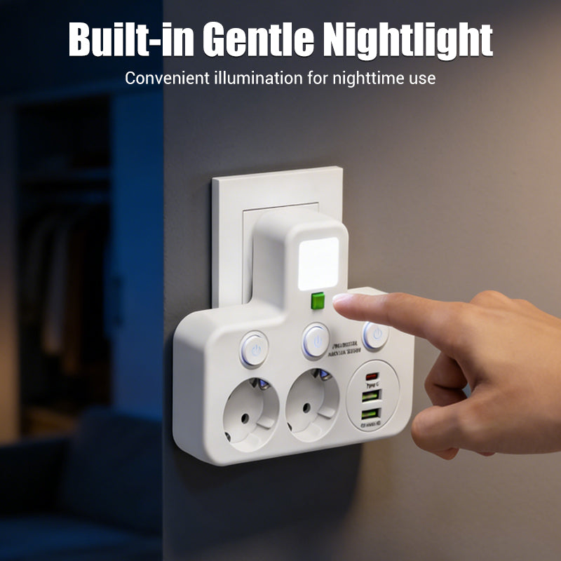 Smart Power Strip with USB Ports and Individual Switches