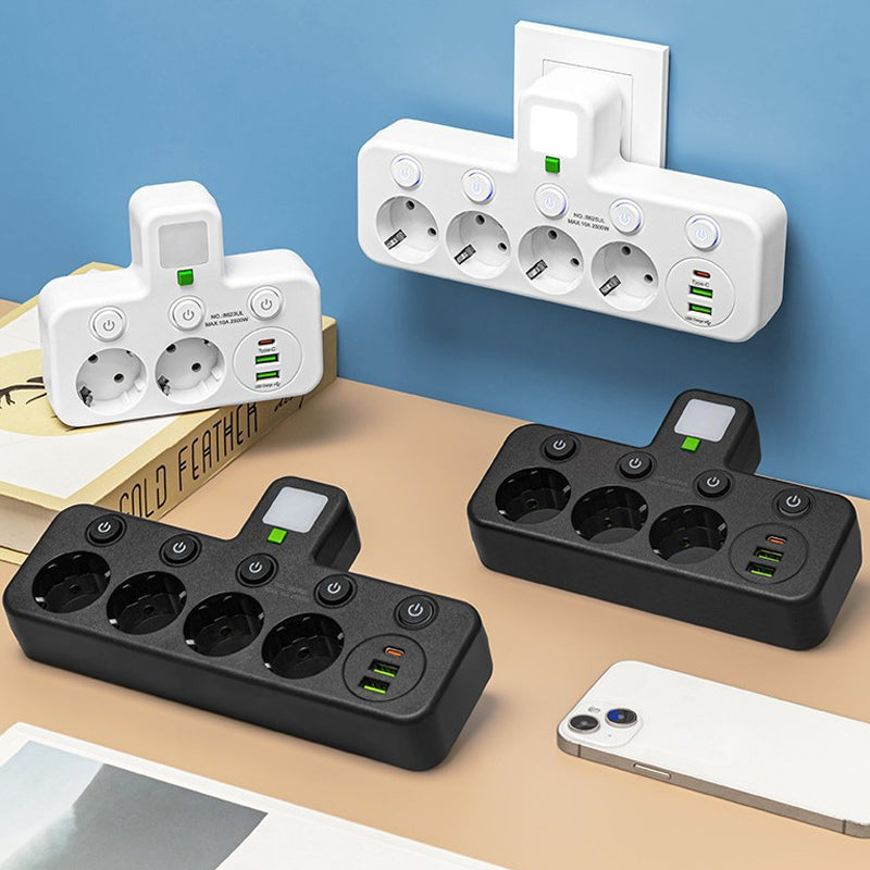 Smart Power Strip with USB Ports and Individual Switches