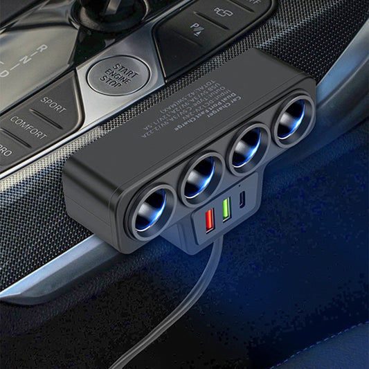 7-in-1 Cigarette Lighter Adapter with 4 Sockets and 3 USB Ports