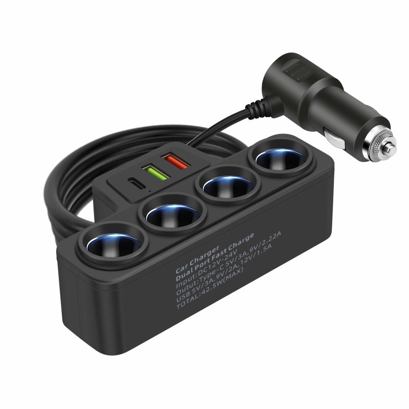 7-in-1 Cigarette Lighter Adapter with 4 Sockets and 3 USB Ports