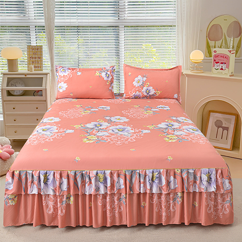3-Piece Ruffled Bed Skirt Set with Pillowcases