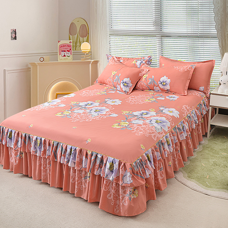 3-Piece Ruffled Bed Skirt Set with Pillowcases