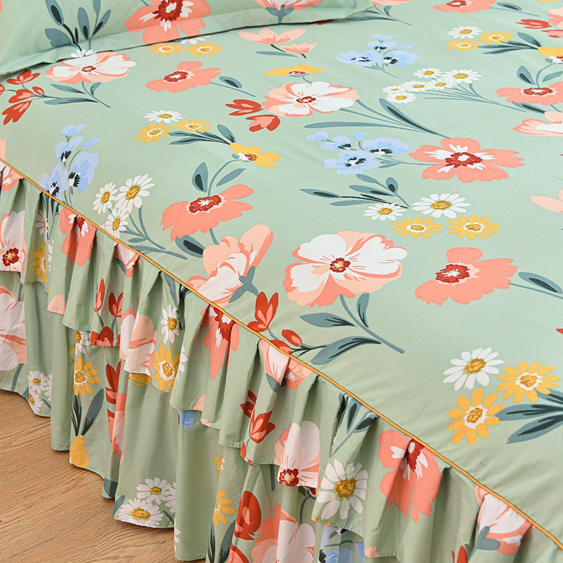 3-Piece Ruffled Bed Skirt Set with Pillowcases