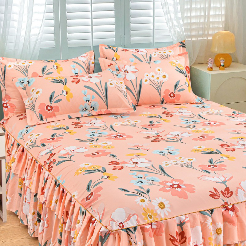 3-Piece Ruffled Bed Skirt Set with Pillowcases