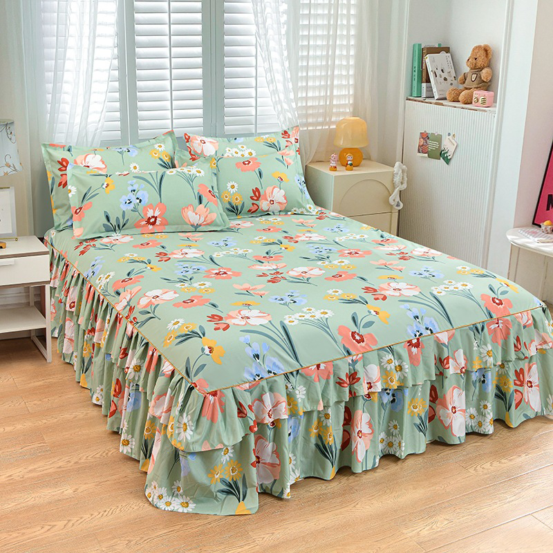 3-Piece Ruffled Bed Skirt Set with Pillowcases